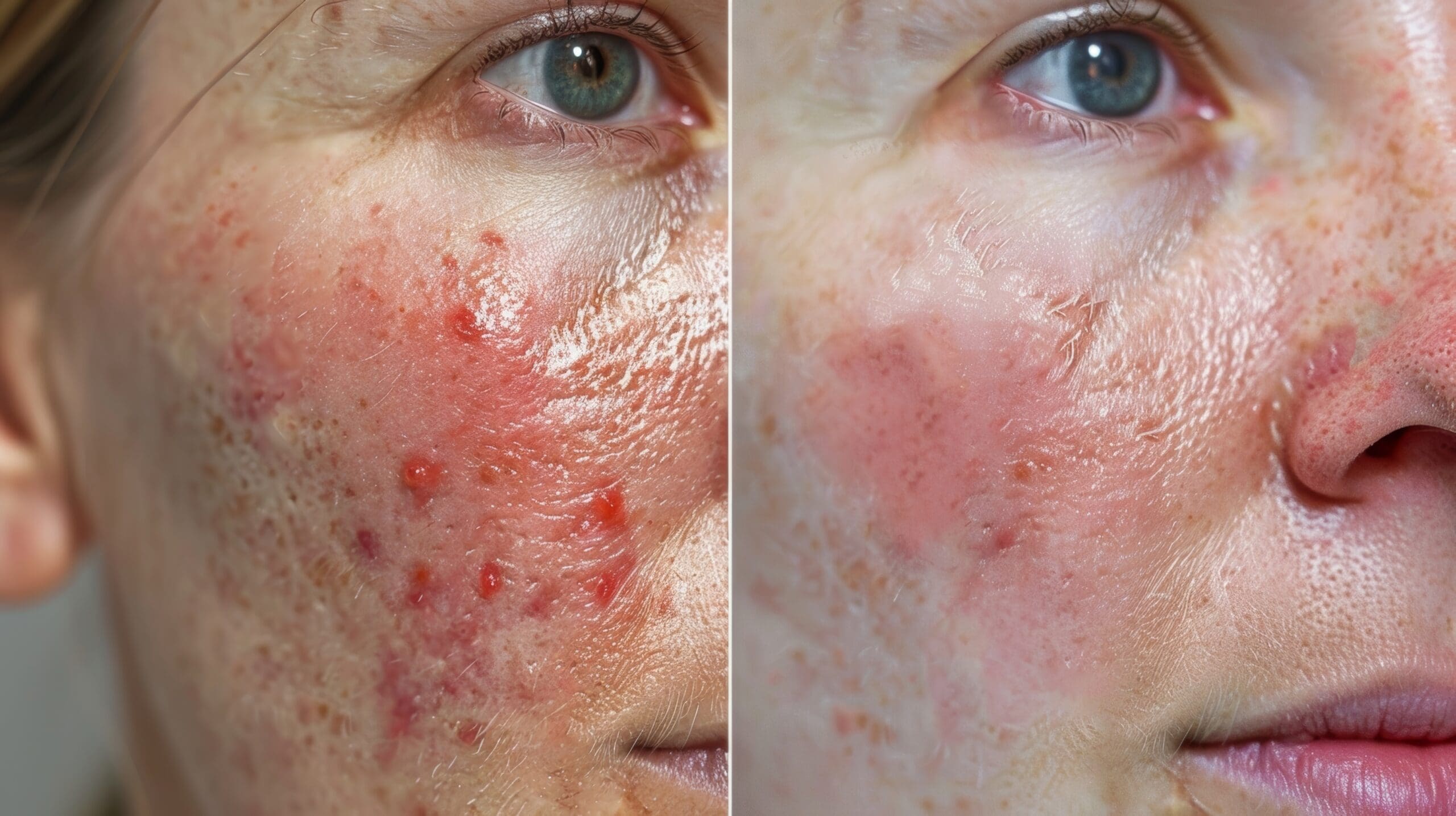 A before and after photo showing significant improvement in a psoriasis sufferers skin after using infrared therapy.